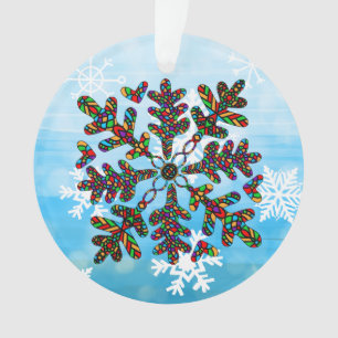 Ornamento Vidro Snowflake Natal Mandala