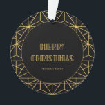 Ornamento Vintage Art Deco Felry Christmas<br><div class="desc">Viagem de volta aos vinte e poucos anos com este deco de arte vintage inspirou artigos de papelaria. Tipografia retrô simples,  mas elegante,  preta e dourada,  totalmente personalizável se você quiser mudar a cor do fundo ou do texto. Você também pode remover facilmente o design de fundo.</div>
