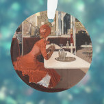 Ornamento Vintage Art - No Café - Fernand Lungren<br><div class="desc">No Café está uma representação vibrante de um final dos anos 1800 na cena do café Parisienne de Fernand Lungren, pintor e ilustrador norte-americano. Ele é conhecido por suas cenas de rua e café em Nova York e Paris, assim como por paisagem e cenas do sudoeste. Nesta imagem, uma mulher...</div>