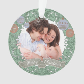 Ornamento Vintage Christmas Wreath Custom Photo