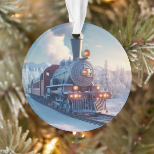 Ornamento Vintage Comboio a vapor Paisagem Inverna Montanha 