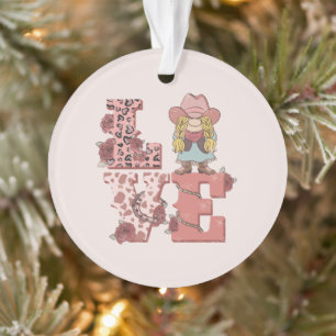Ornamento Vintage Country-Style "Love" com uma Cowgirl loira