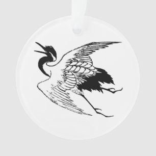 Ornamento Vintage - Desenho japonês de uma grua, preto e br