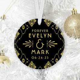 Ornamento Vintage Dourada Art Deco Wedding Monograma Foto