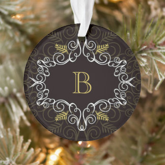 Ornamento Vintage Dourado Deco Foliage Monograma Foto Natal