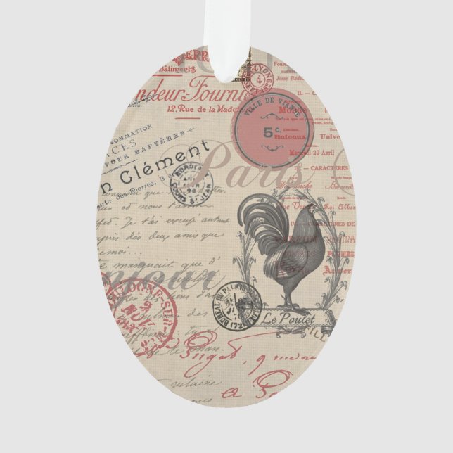 Ornamento Vintage French Escrevendo Tipografia Paris Rooster (Verso)