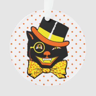 Ornamento Vintage Halloween Cat no Top Hat