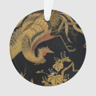 Ornamento Vintage Japonês Phoenix Gold Black Bird