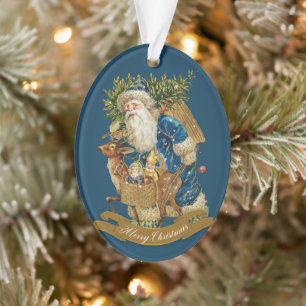 Ornamento Vintage Papai Noel Clássico de Natal Azul Persona