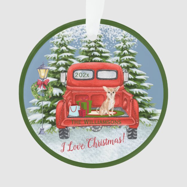 Ornamento Vintage Red Truck Chihuahua Snow   (Frente)