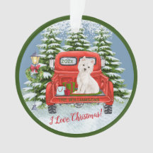 Vintage Red Truck Westie Snow Trees Nome da Famíli
