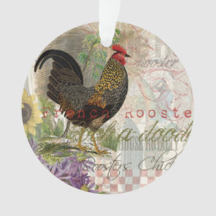 Ornamento Vintage Rooster French Collage Pet Fazenda
