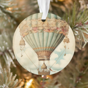 Ornamento Vintage Steampunk Blue Hot Air Balloon