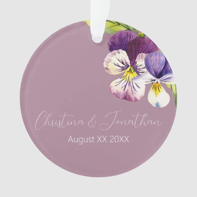 Ornamento Violetas Românticas em Aquarela sobre Roxo (Frente)