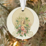 Ornamento Virgem Abençoada Mary Vintage Floral Lace Religios<br><div class="desc">Apresentando um ornamento religioso católico tradicional e duplo ornamento da Virgem Bênçada Maria,  o Coração Imaculado de Maria,  com imagens de vintage e flores floridas de cereja.</div>