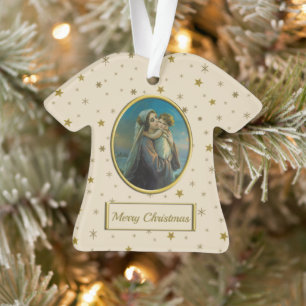Ornamento Virgem Maria e Jesus bebê no Natal estrelado