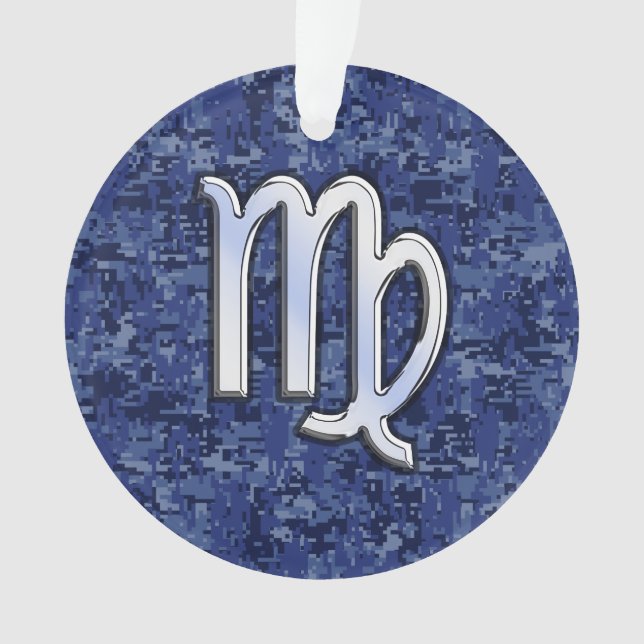 Ornamento Virgo Zodiac Silver Sign on Marinho Blue Digital C (Frente)