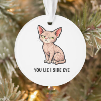 Ornamento Você Mente Eu Olho de Esquina Piada de Gato Sphynx