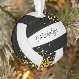 Ornamento voleibol negro com estrelas minúsculas de ouro