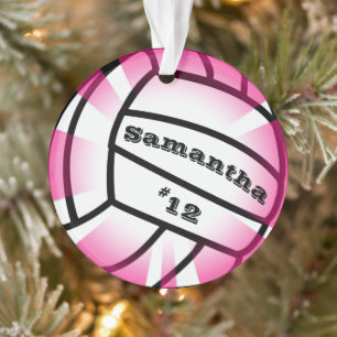 Ornamento Voleibol Rosa com Nome e Número de Natal