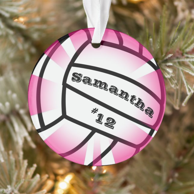 Ornamento Voleibol Rosa com Nome e Número de Natal (Árvore)