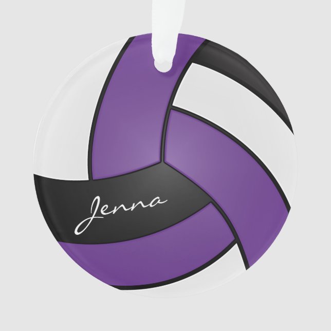 Ornamento Voleibol roxo, preto e branco | DIY Texto (Frente)