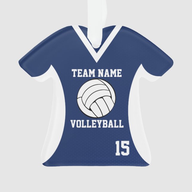 Ornamento Voleibol Sports Jersey Blue com Ornament de fotos (Frente)