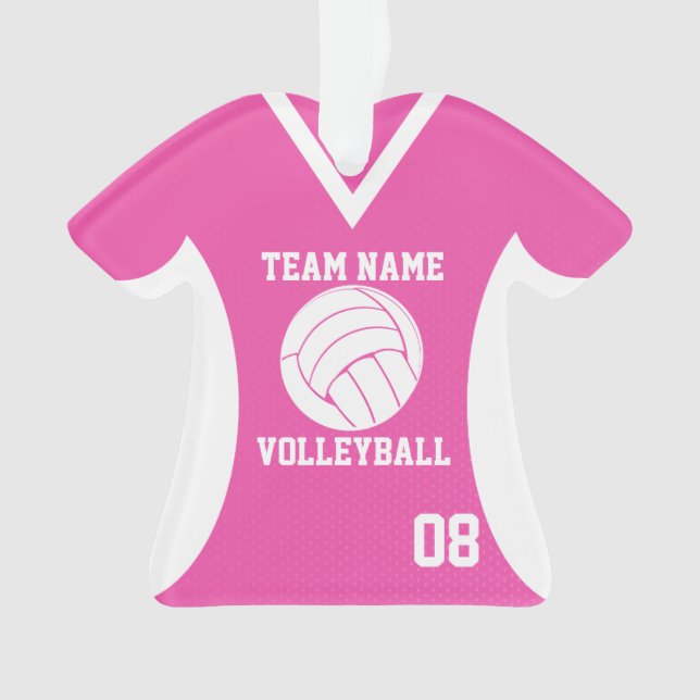 Ornamento Voleibol Sports Jersey Pink com Foto (Frente)