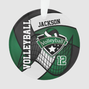 Ornamento Voleibol Verde escuro, preto e branco 🏐