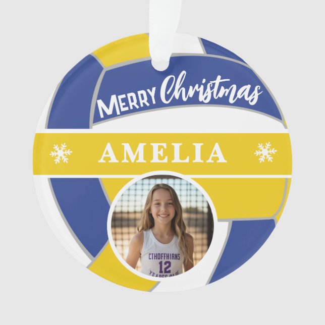 Ornamento Volleyball Ball Custom Name Merry Christmas Photo (Frente)