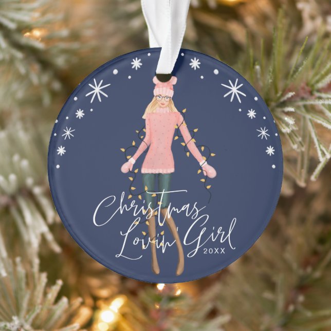 Ornamento Watercolor Christmas Lovin' Girl Envolvida Em Luze (Árvore)