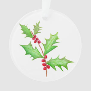 Ornamento Watercolor Classic Christmas Holly