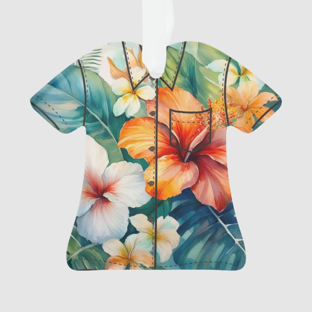 Ornamento Watercolor Havaiano Garden Tropical Hibiscus (Frente)