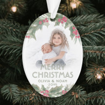 Watercolor Holly 2 Foto Elegante Feliz Natal