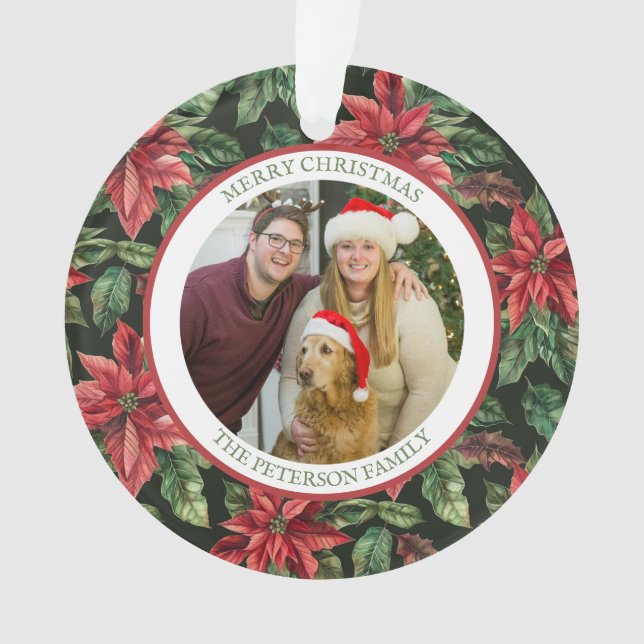 Ornamento Watercolor Poinsettia Flores, Foto da família (Frente)