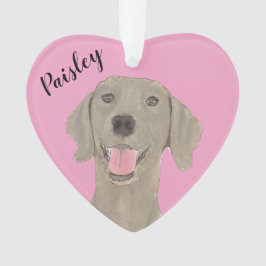 Ornamento Weimaraner de Coração Rosa Personalizado