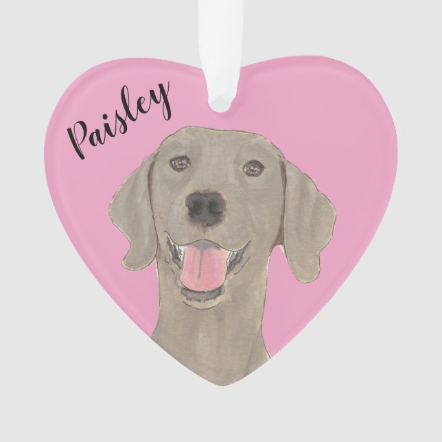 Ornamento Weimaraner de Coração Rosa Personalizado (Frente)
