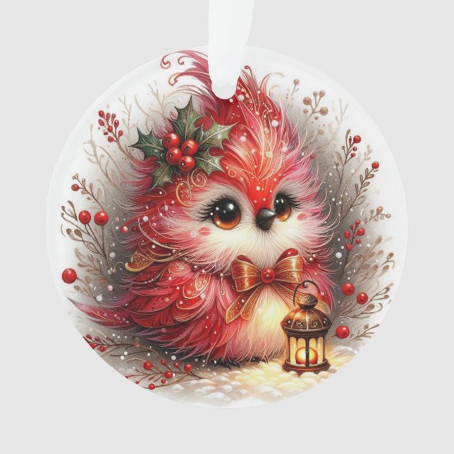 Ornamento Whimsical Holiday Bird with Lantern  (Frente)