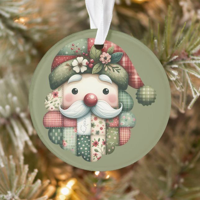 Ornamento Whimsical Patchwork Santa Folk Christmas (Árvore)