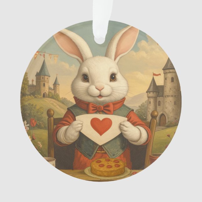 Ornamento Whimsical White Rabbit Hearts Enchanted Wonderland (Frente)