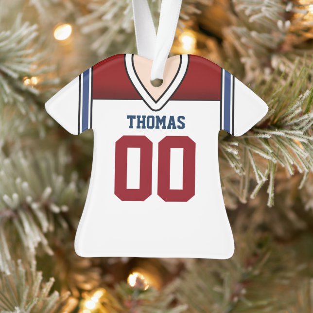 Ornamento White/Red/Blue Futebol Jersey (Árvore)