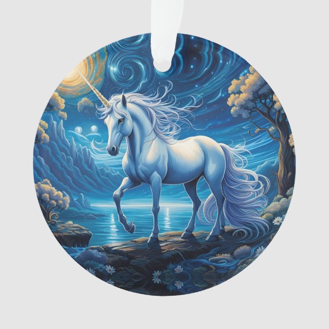 Ornamento White Unicorn Fantasy Full Moon (Frente)