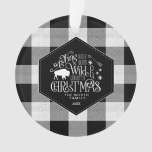 Ornamento Wild WonMaravilha Xadrez Black Buffalo de Natal ID