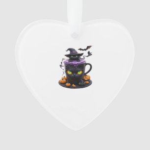 Ornamento Witch Cat Halloween Latte Café Creepy Cute com