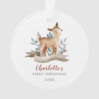 Ornamento Woodland Deer Baby Girl Primeiro Foto De Natal