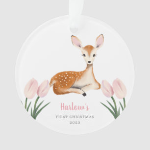 Ornamento Woodland Deer Pink Baby é o primeiro Natal