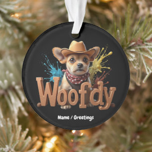 Ornamento Woofdy Palhaço Caubói Cachorro no Texas