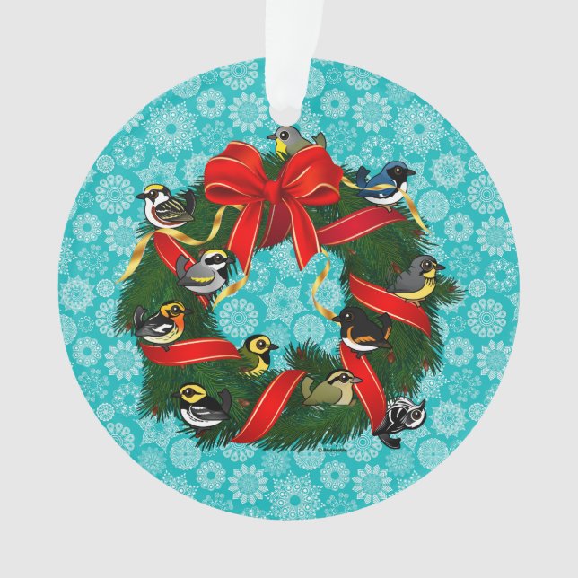 Ornamento Wreath de Natal Birdorable Warblers (Frente)