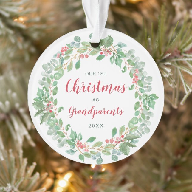 Ornamento Wreath Foto de Nosso Primeiro Natal como Avós (Árvore)