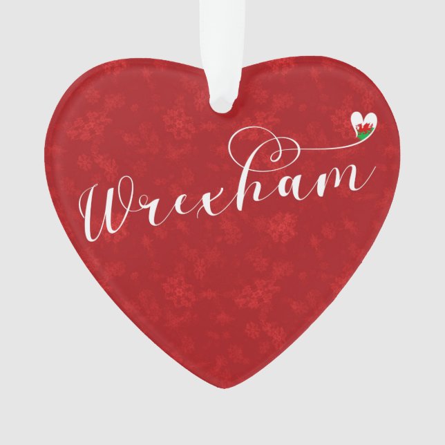 Ornamento Wrexham Script Font, Welsh Flag Em Coração (Frente)